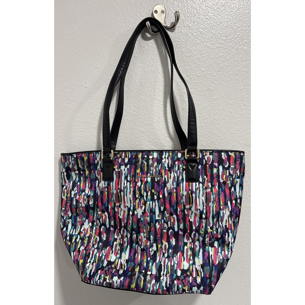 Colorful Ella Vera Bradley tote water resistant bag with leather‎ trim & top zip